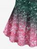 Plus Size Colorblock Sparkling Sequin Glitter 3D Print T-shirt -  