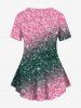 Plus Size Colorblock Sparkling Sequin Glitter 3D Print T-shirt -  