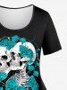 Plus Size Skeleton Lovers Rose Flower Heart Print Short Sleeves T-shirt -  