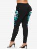 Plus Size Skeleton Lovers Rose Flower Heart Print Skinny Leggings -  