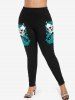Plus Size Skeleton Lovers Rose Flower Heart Print Skinny Leggings -  