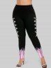 Plus Size Grommets Lace Up Sparkling Sequin Glitter 3D Print Leggings -  