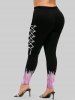 Plus Size Grommets Lace Up Sparkling Sequin Glitter 3D Print Leggings -  