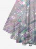 Plus Size Diamond Glitter Sparkling Sequin 3D Print Lattice Crisscross Flare Short Sleeve T-shirt -  