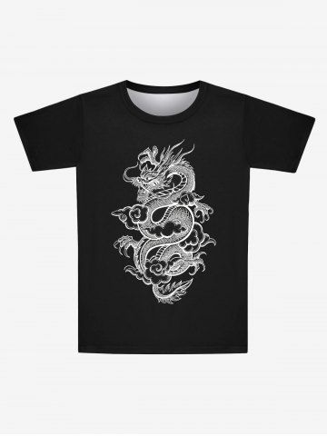 Gothic Dragon Cloud Print Short Sleeves T-shirt For Men - BLACK - 7XL