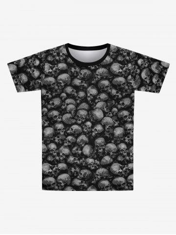 Gothic Crew Neck 3D Distressed Skulls Print Short Sleeves T-shirt For Men - BLACK - XS