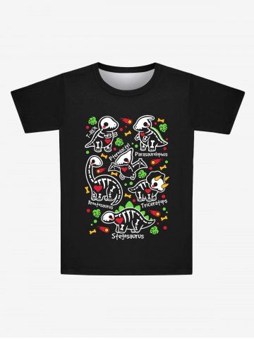 Gothic Cute Dinosaur Letters Skeleton Heart Bone Print Short Sleeves T-shirt For Men - BLACK - S