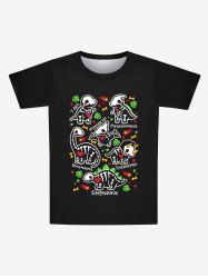 T-shirt Graphique Dinosaure Squelette Cœur Mignon Imprimés à Manches Courtes pour Homme - Noir 8XL