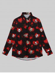 Gothic Turn-down Collar Bloody Heart Palm Skulls Print Valentines Buttons Shirt For Men -  