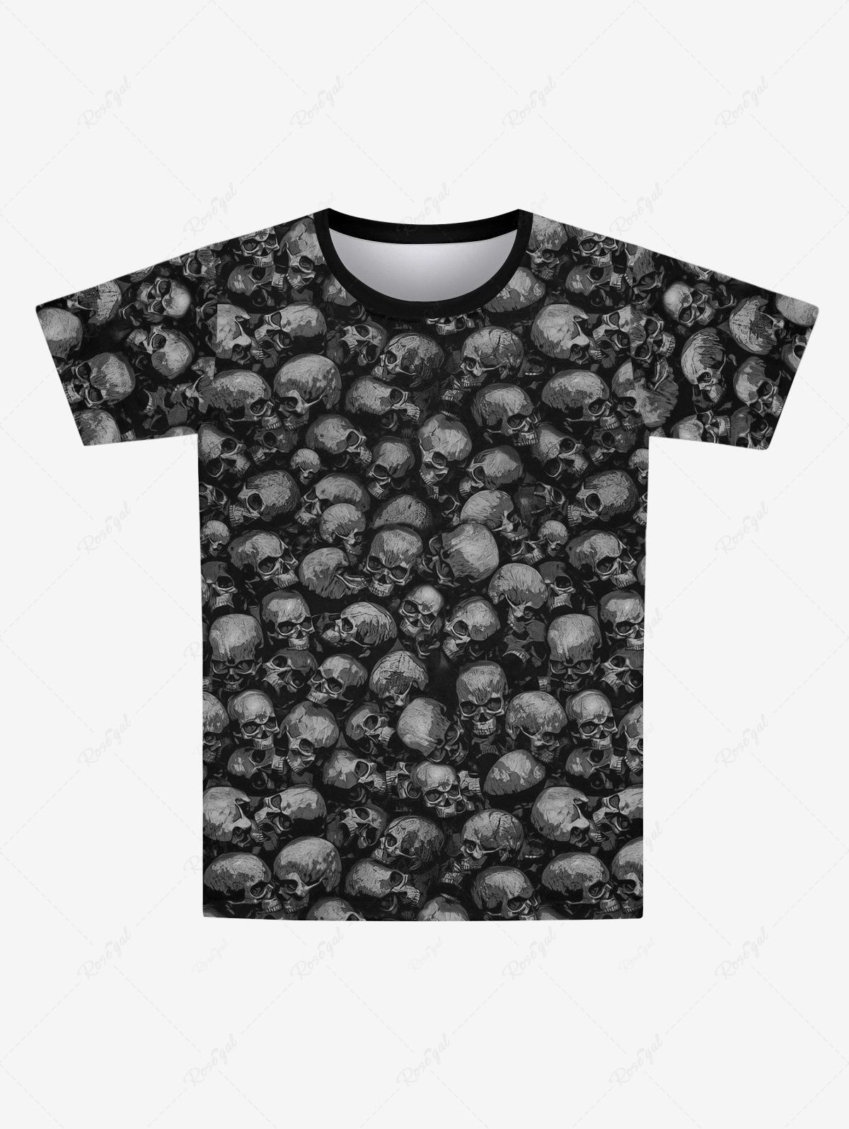 T-shirt Gothique Déchiré 3D Crâne Imprimée Manches Courtes à Col Rond pour Homme Noir 7XL