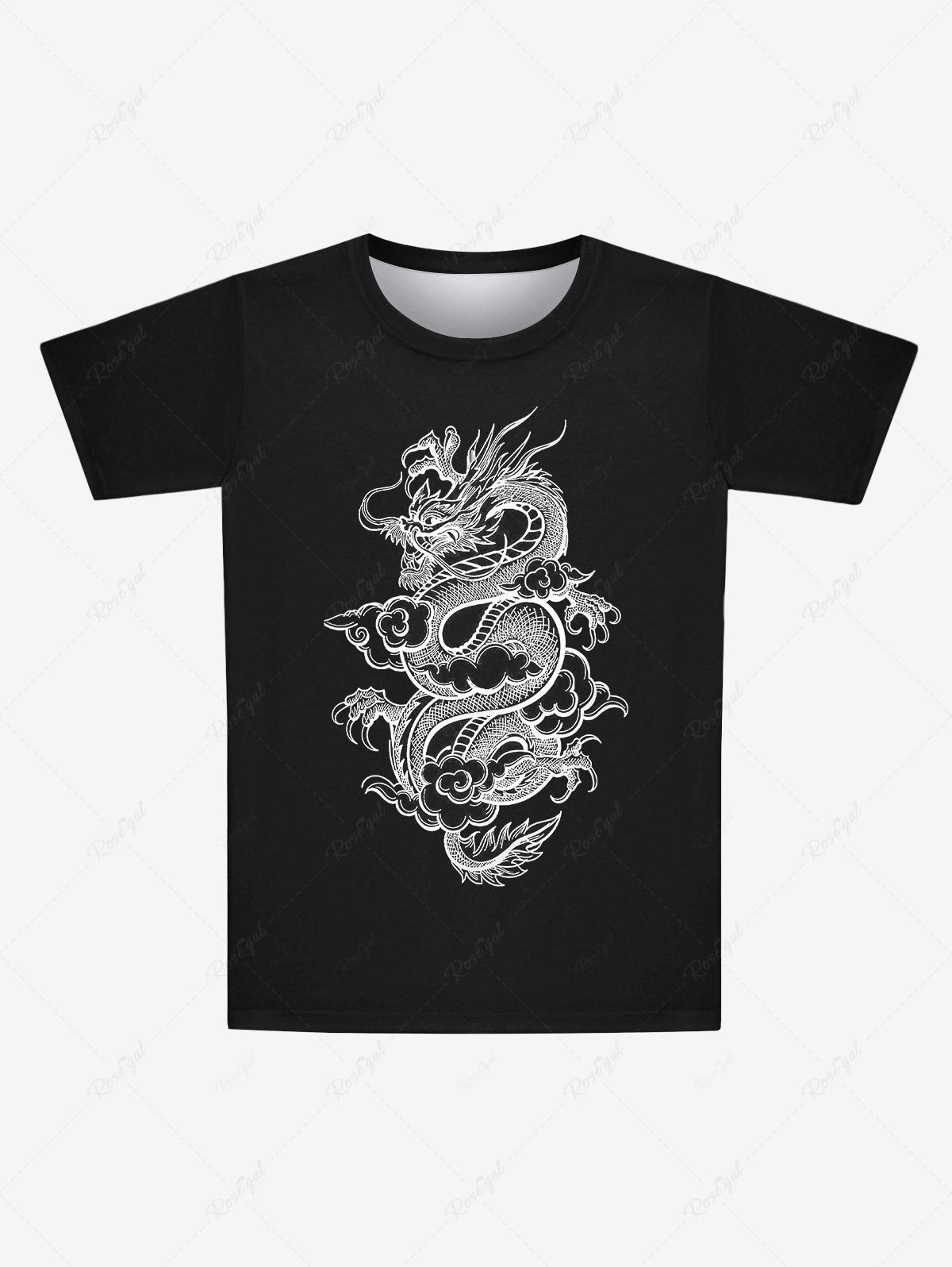 T-shirt Imprimé Nuage du Dragon à Manches Courtes pour Homme Noir 8XL