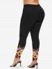 Colorful Sunflowers Cat Printed T-shirt and Colorful Sunflower Printed Leggings Plus Size Matching Set -  