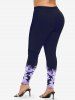 Plus Size Sunflowers Print Leggings -  