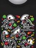 T-shirt Graphique Dinosaure Squelette Cœur Mignon Imprimés à Manches Courtes pour Homme - Noir 2XL