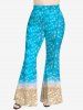 Plus Size Sea Beach Glitter Sparkling Sequin 3D Print Flare Pants -  