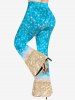 Pantalon Evasé 3D de Plage Imprimé de Grande Taille à Paillettes - Bleu 6X