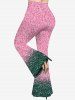 Pantalon Evasé 3D Paillettes en Blocs de Couleurs de Grande Taille à Paillettes - Rose clair M