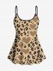 Valentine's Day Leopard Heart Print Boyleg Tankini Swimsuit -  