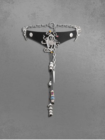 Collier Ras-du-Cou Lune Œil en Cuir PU - BLACK