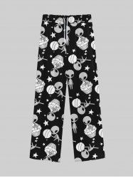 Pantalon de Survêtement avec Cordon de Serrage à Imprimé Glaces et Etoiles pour Hommes - Noir 8XL