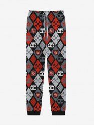 Gothic Skull Star Bone Geometric Plaid Colorblock Print Drawstring Pockets Sweatpants For Men -  