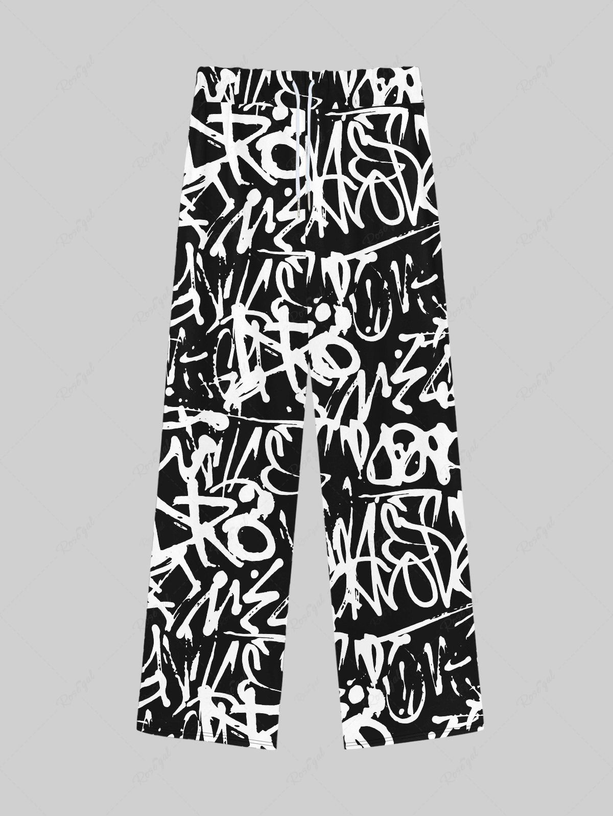 Outfit Gothic Messed Letters Print Drawstring Wide Leg Sweatpants For Men  