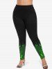 Plus Size Hat Lucky Four Leaf Clover Print Skinny Leggings -  
