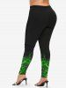 Plus Size Hat Lucky Four Leaf Clover Print Skinny Leggings -  