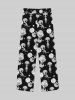 Pantalon de Survêtement avec Cordon de Serrage à Imprimé Glaces et Etoiles pour Hommes - Noir 2XL