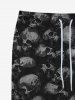 Pantalon de Survêtement Déchiré Gothique Imprimé Crâne 3D à Corde avec Poches pour Homme - Noir XS