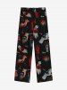 Gothic Distressed Hand Eye Flower Print Drawstring Wide Leg Sweatpants For Men -  
