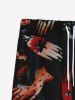 Gothic Distressed Hand Eye Flower Print Drawstring Wide Leg Sweatpants For Men -  