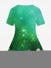 T-shirt grande taille à paillettes ombrées galaxie porte-bonheur trèfle à quatre feuilles et imprimé herbe - Vert profond L