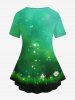 Plus Size Glitter Ombre Galaxy Lucky Four Leaf Clover Flower Grass Print T-shirt -  