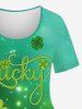 Plus Size Glitter Ombre Galaxy Lucky Four Leaf Clover Flower Grass Print T-shirt -  