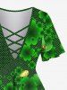 Plus Size Hat Ombre Four Leaf Clover Coin Pin Dot Print Lattice T-shirt -  