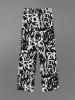 Gothic Messed Letters Print Drawstring Wide Leg Sweatpants For Men -  