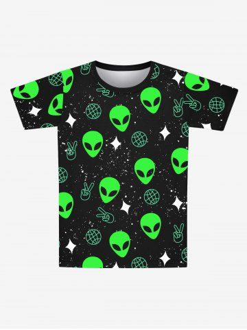 Gothic Alien Moon Star Victory Gesture Galaxy Print Short Sleeves T-shirt For Men - BLACK - XL