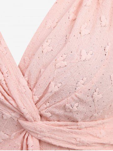 Plus Size Lace Trim Twist Butterfly Embroidery Crochet Hollow Out Textured Top