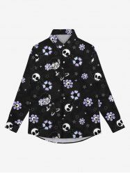 Gothic Turn-down Collar Skull Sunflower Star Cartoon Boy Print Buttons Shirt For Men -  