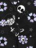 Chemise Gothique Imprimé Crâne et Fleurs à Col Rabattu avec Boutons pour Homme - Noir XL