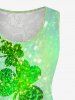 Plus Size Glitter Sparkling Ombre Lucky Four Leaf Clover Floral Lace Print Sleeveless Tank Top -  