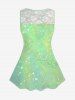 Plus Size Glitter Sparkling Ombre Lucky Four Leaf Clover Floral Lace Print Sleeveless Tank Top -  