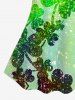 Plus Size Glitter Sparkling Ombre Lucky Four Leaf Clover Floral Lace Print Sleeveless Tank Top -  