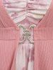 Robe Asymétrique Côtelée Bouclée Fleurie Imprimée en Maille de Grande Taille à Volants - Rose clair 1X | US 14-16