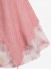 Robe Asymétrique Côtelée Bouclée Fleurie Imprimée en Maille de Grande Taille à Volants - Rose clair 2X | US 18-20