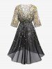 Plus Size Paint Splatter Sparkling Sequin 3D Print Mesh High Low Cinched Swimsuit Cover Up -  