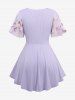 Plus Size Floral Print Hot Stamping Chain Panel Ruched Twist Surplice Ruffles 2 In 1 Blouse -  