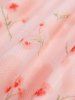 Plus Size Flower Print Ruffles Ruched V Buckle Ribbed Textured Tulip Hem Asymmetrical 2 In 1 Blouse -  