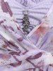 Plus Size Floral Print Hot Stamping Chain Panel Ruched Twist Surplice Ruffles 2 In 1 Blouse -  